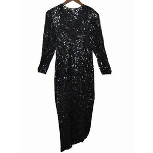 Vintage Eve's Allure Dress Womens S Black Beaded Silk Sequin Glam Holiday Party